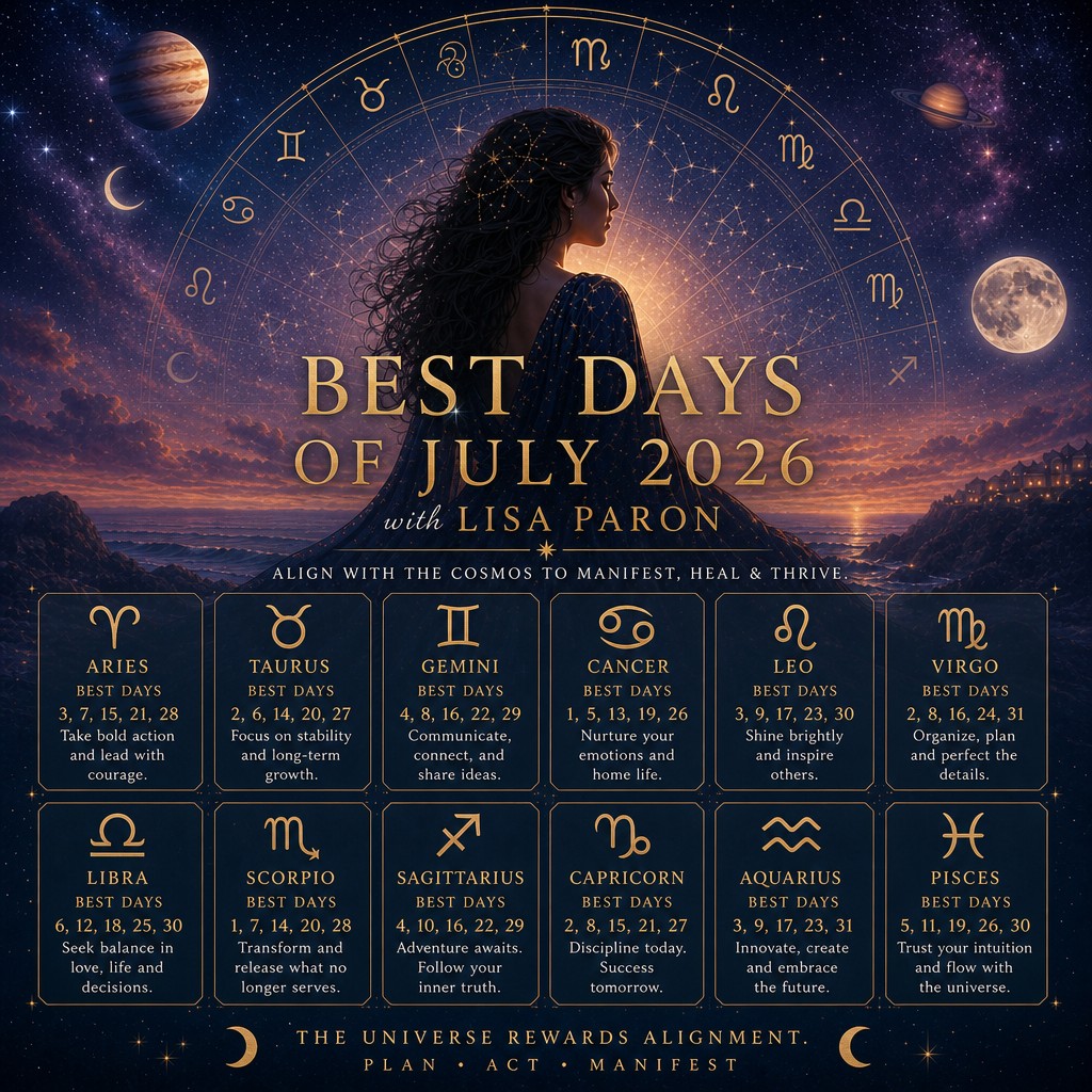 Best Days July 2026, Cancer Season 2026, Leo Season 2026, July 2026 New Moon in Cancer, July 2026 Full Moon in Aquarius, Jupiter in Leo 2026, July Planetary Transits 2026, Monthly Horoscope 2026, Lisa Paron, Astrology, planets, giveaway, book, Enter to win a free book, the disclosure files book 2026, ufo disclosure book 2026